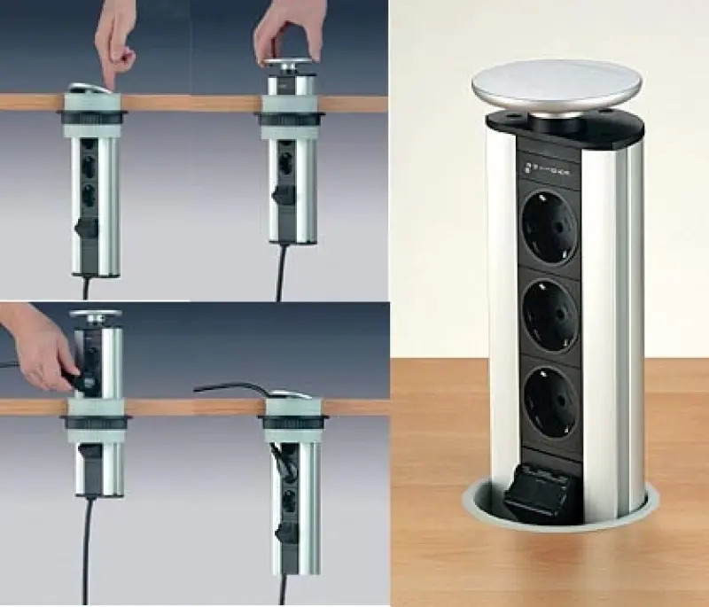 EVOline Port 3 Zasouvací zásuvka s ochranným kontaktem stříbrné víko