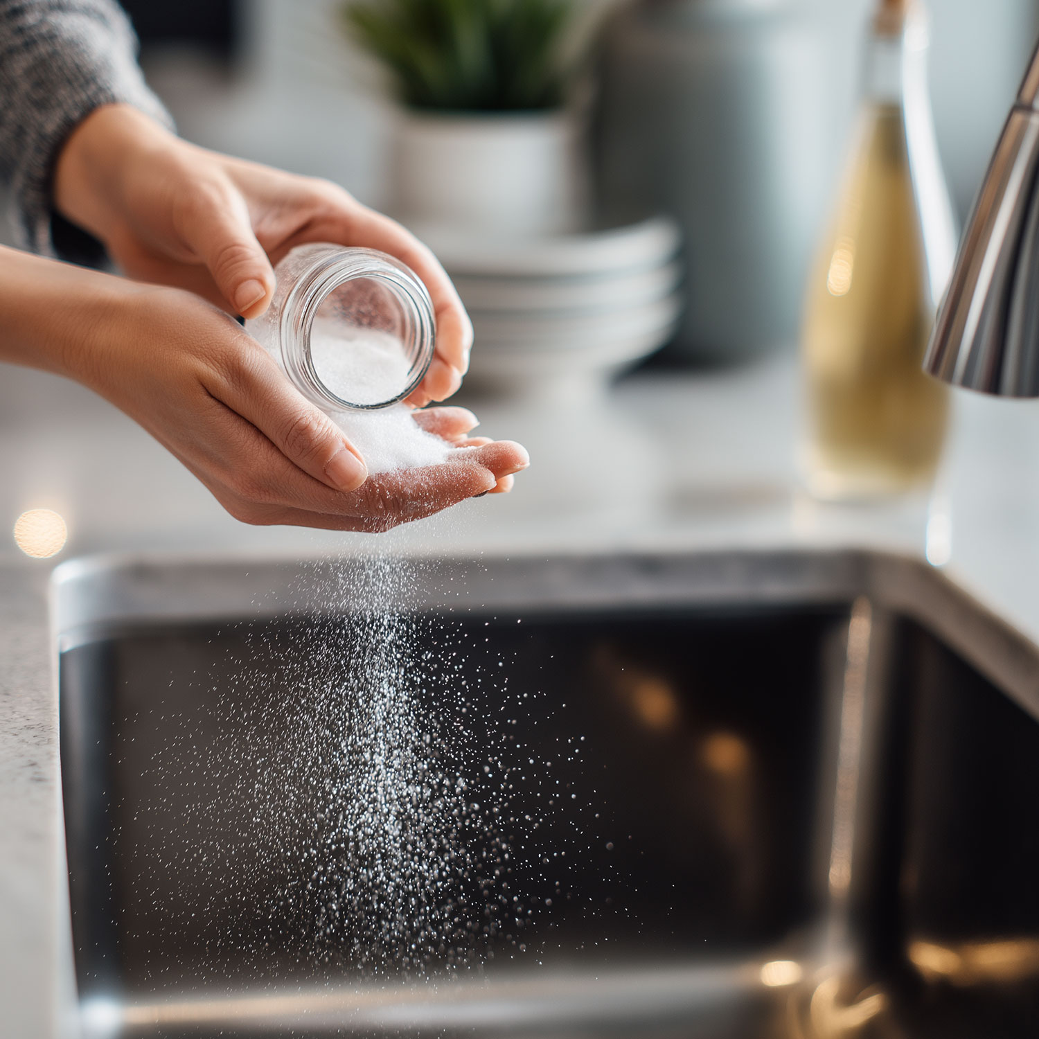 Síla jedlé sody a octa: jednoduchý trik na čištění dřezu